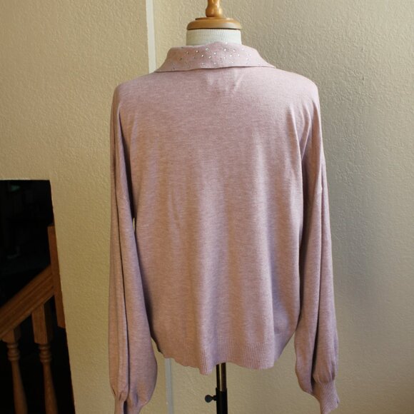 LIV milano sweater xl Dusty Pink rhinestone peter pan collar - Picture 3 of 5